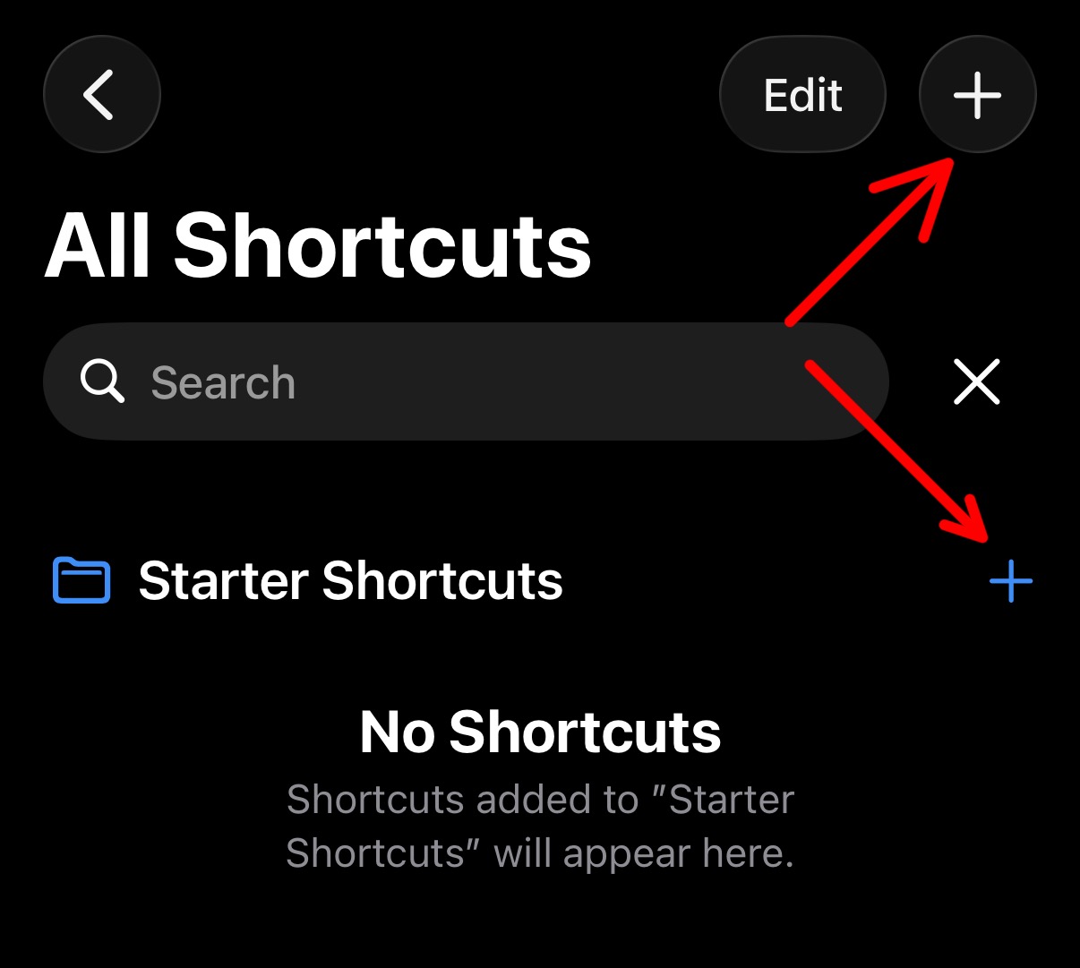 Tap + to create new shortcut