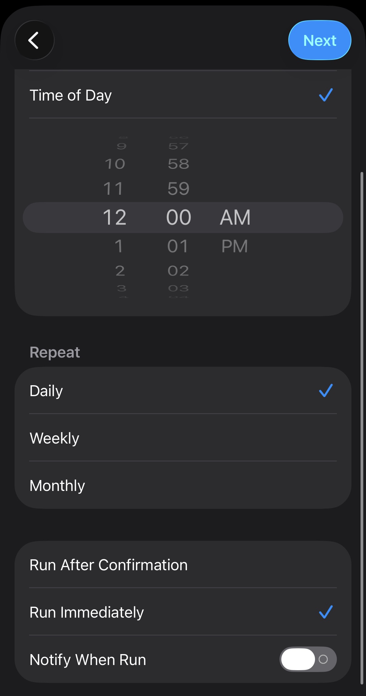 After configuring Time of Day trigger